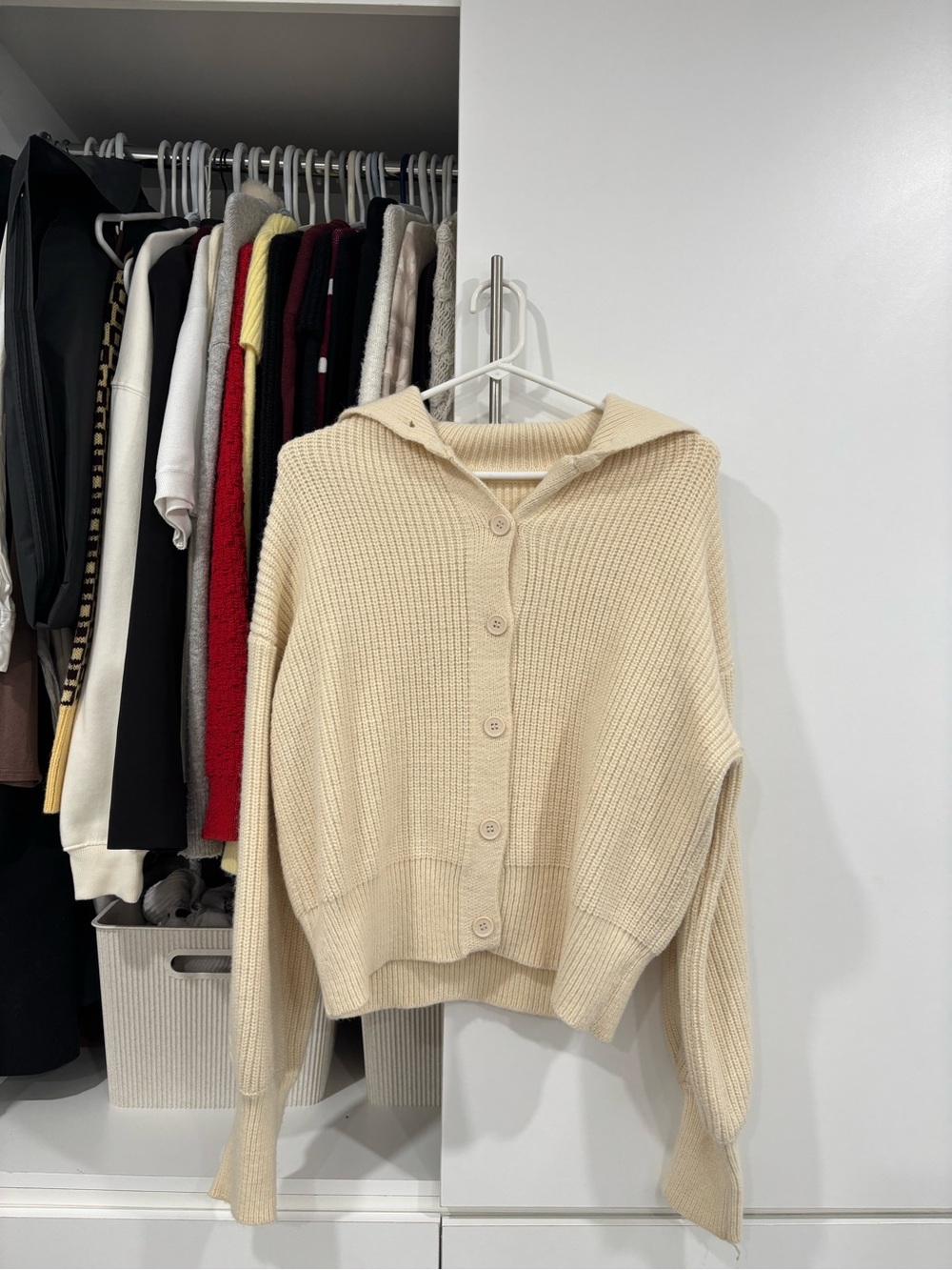Cream Button-Front Knit Sweater